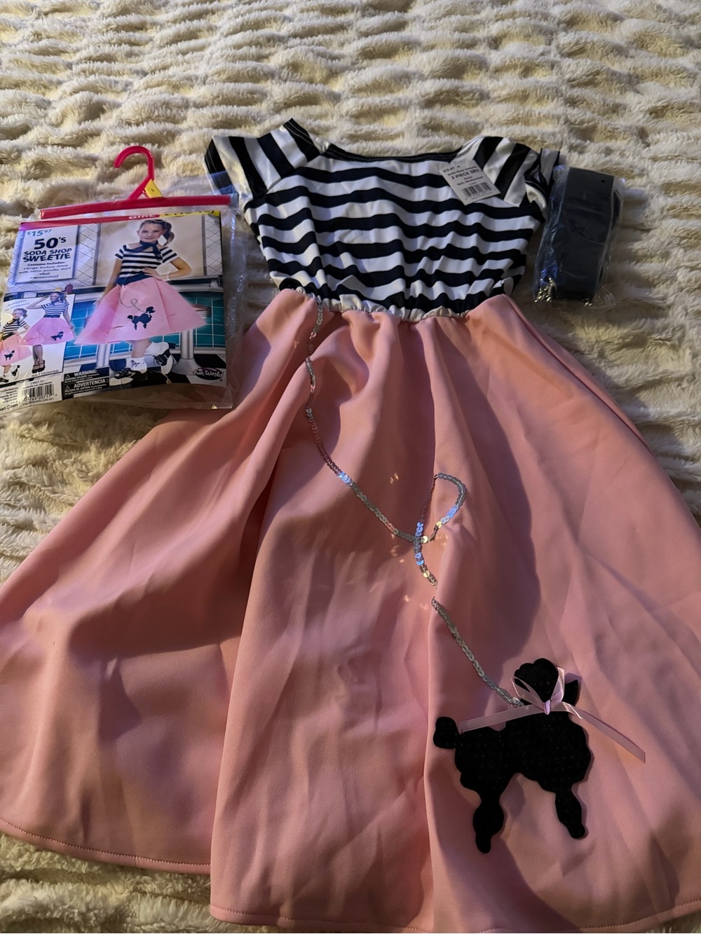 Girls Black & Pink Striped Top 50s-Inspired Poodle Skirt Dress